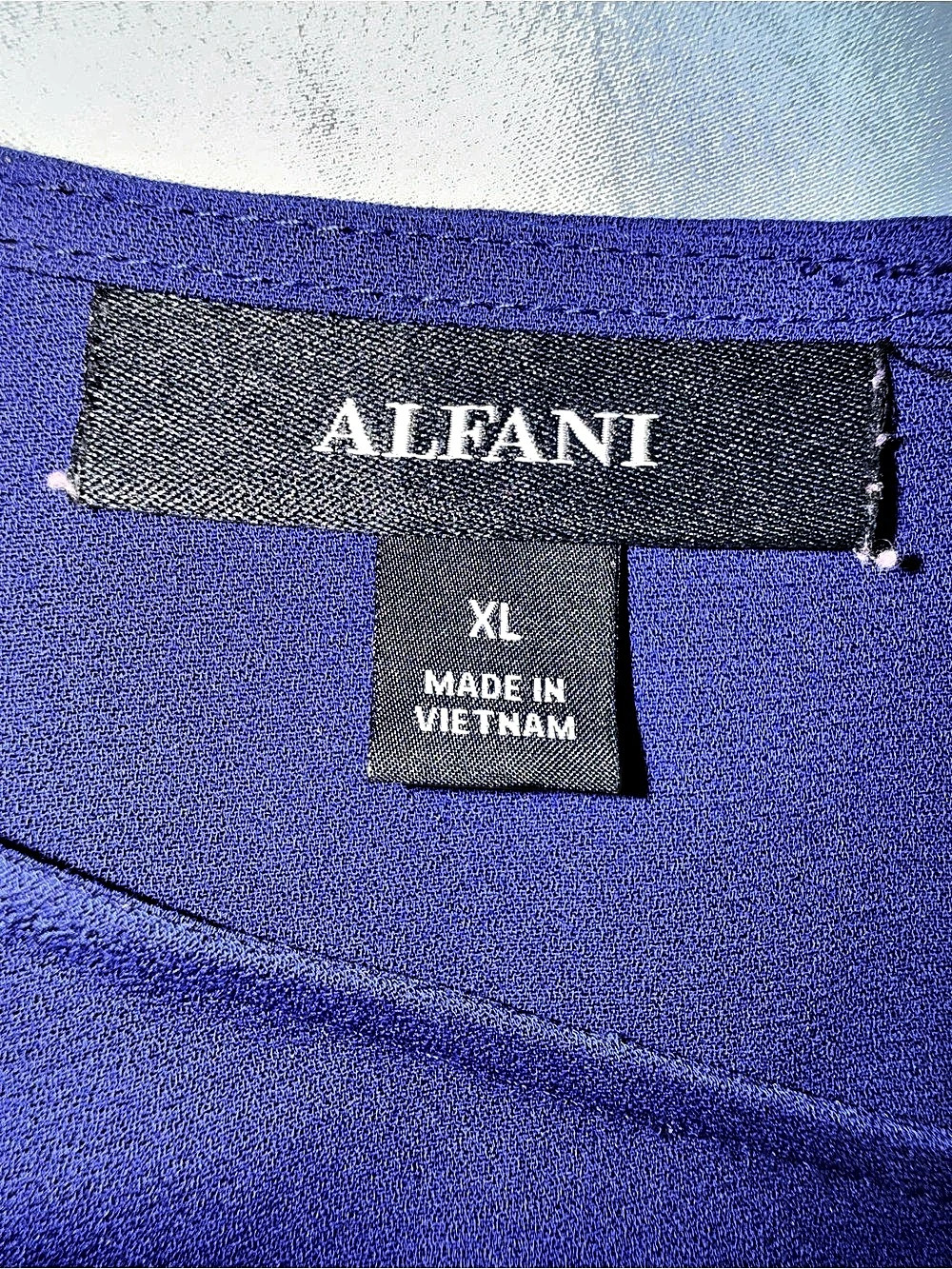 ALFANI Ruffled-Sleeve Zip-Back Top Blue Ruffle Blouse XL - Picture 3 of 8